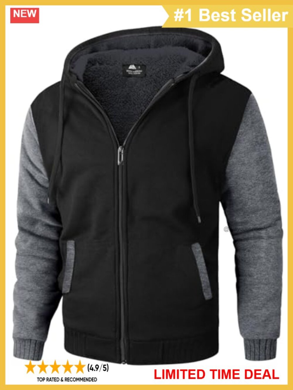 Men's Zip Up Sherpa Lined Fleece Hoodie Heavyweight Sweatshirt Warm Winter